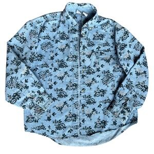 Vintage Sudden Impact Light Wash Denim Floral Print Button Down Long Sleeve Sz L